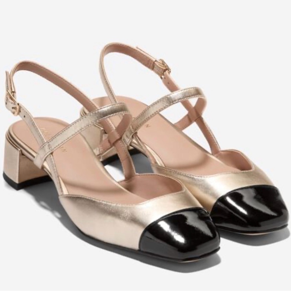 Cole Haan Gold and Black Slingback Heels